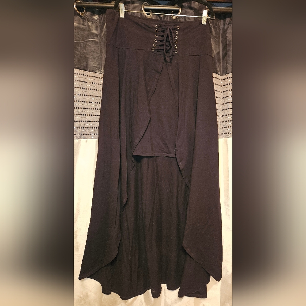 Black Lace-Up Hi-Low Maxi Skirt Plus Size